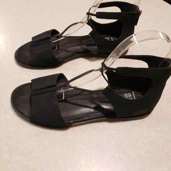 Eileen Fisher Womens Rose Tumbled Leather Gladiator Sandals Black Slip On 7.5 - Picture 4 of 7